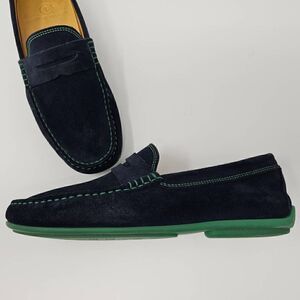 AUSTEN HELLER PENNY LOAFERS MOC DRIVERS BLUE SUEDE GREEN CONTRASTING MENS 8.5